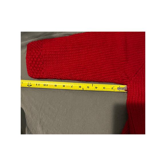 Hand-Crocheted Heavy Knit Red Cardigan Coat Open Front, Handmade, One-of-a-Kind - Picture 4 of 7